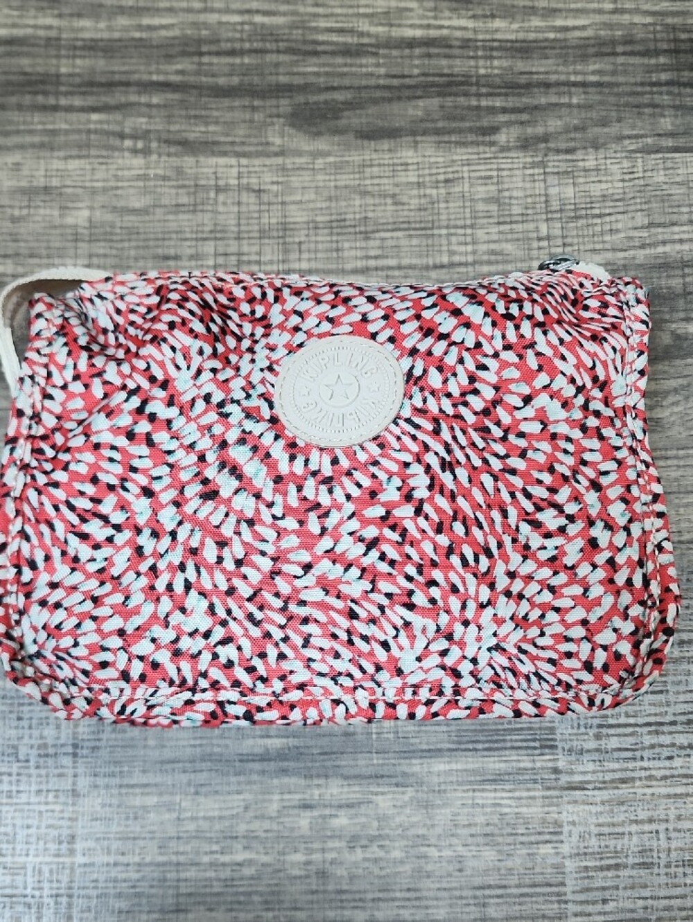 Kipling Coral, White & Black‎ Printed Zip Pouch, No Gorilla